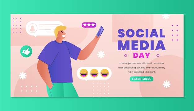 Gradient social media day horizontal banner template