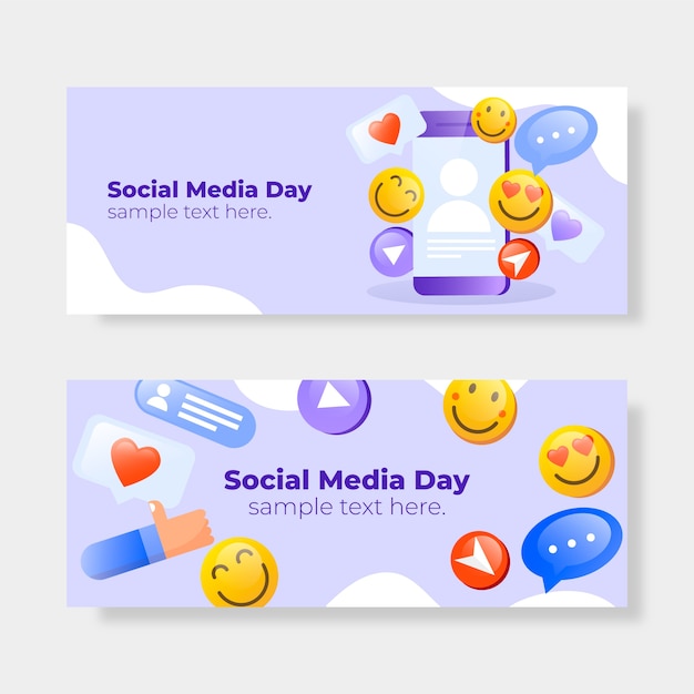 Gradient social media day horizontal banners collection