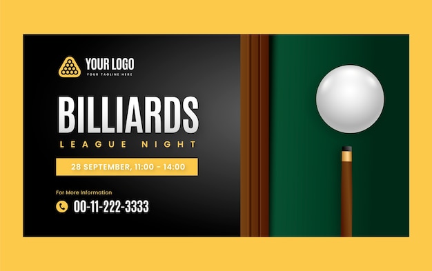 Gradient social media promo template for billiards and pool club