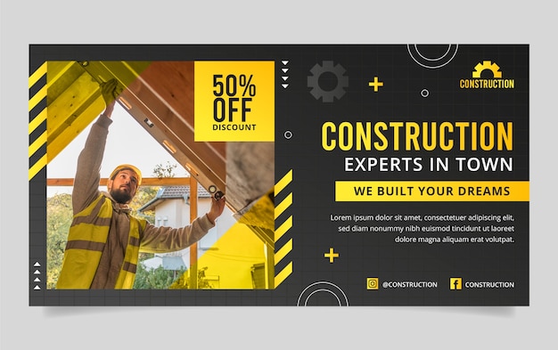 Gradient social media promo template for construction domain