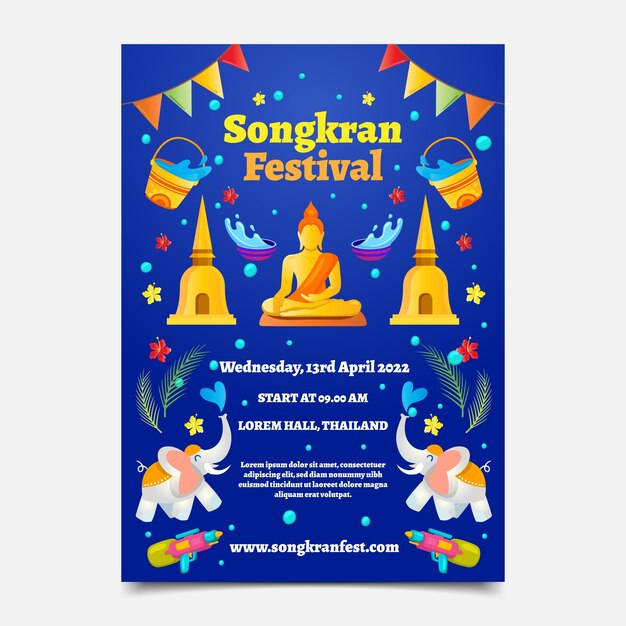 Gradient songkran vertical flyer template