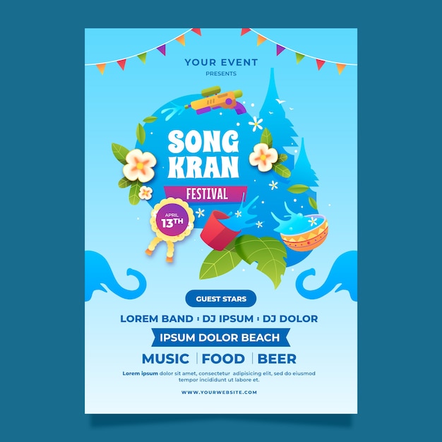 Free Vector gradient songkran vertical poster template