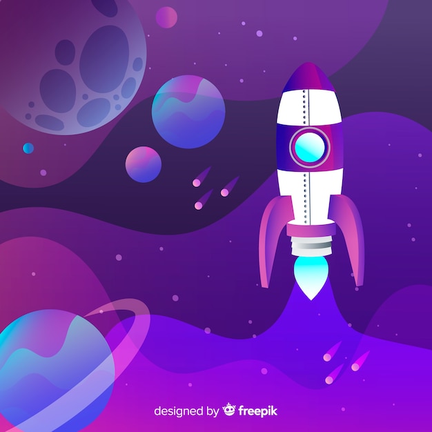 Gradient space background with rocket