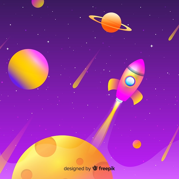 Gradient space background with rocket