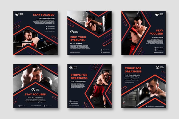 Free Vector gradient sport instagram posts collection with male boxer