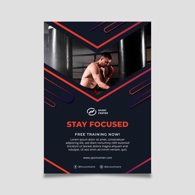 Gradient sport vertical flyer template with male boxer