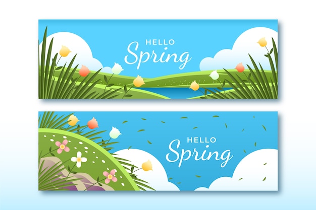 Gradient spring sale horizontal banners set