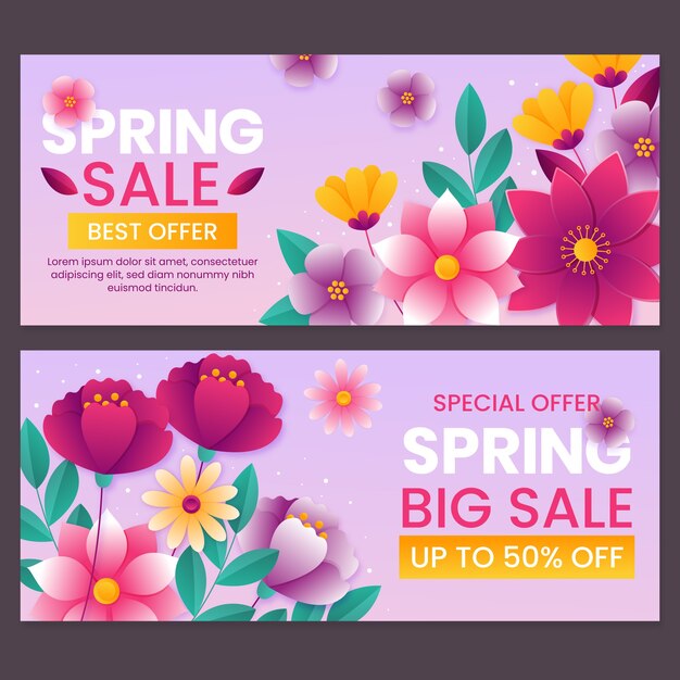 Gradient spring sale horizontal banners set