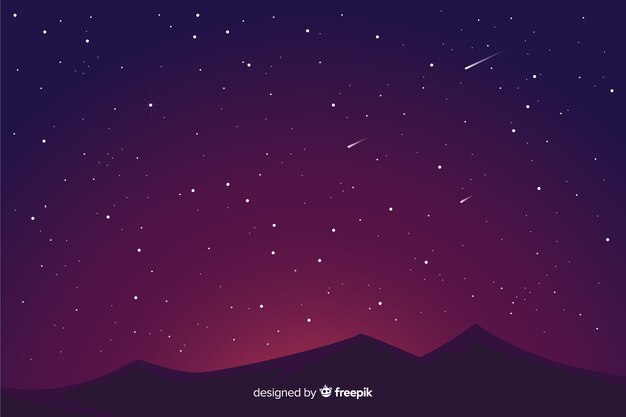 Gradient starry night background and mountains