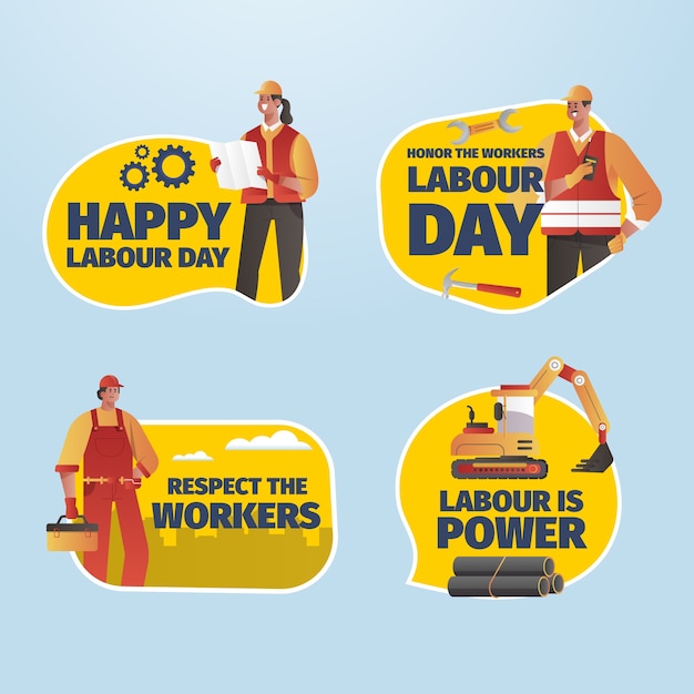 Free Vector gradient stickers collection for labour day with slogan