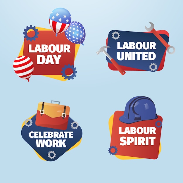 Gradient stickers collection for labour day with slogan