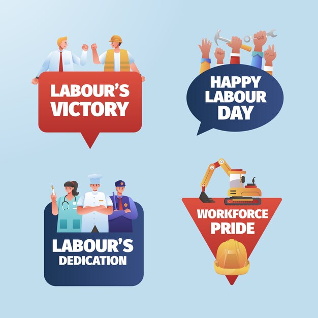 Gradient stickers collection for labour day with slogan