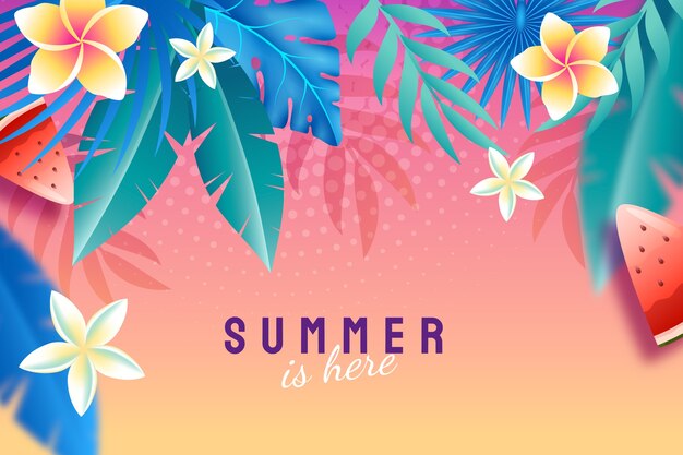 Gradient summer background with flowers and leaves