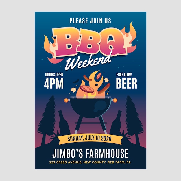 Free Vector gradient summer barbecue invitation template