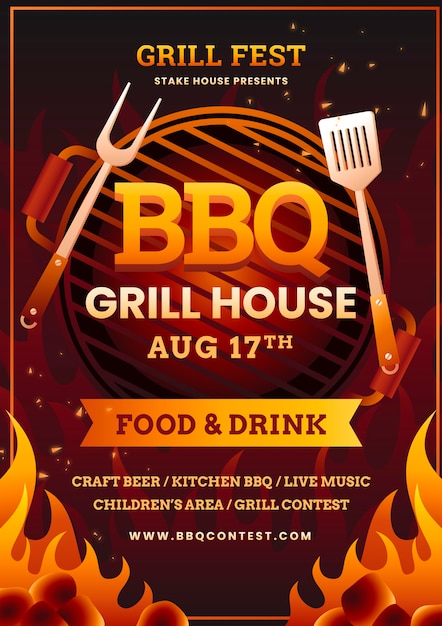 Gradient summer barbecue poster template with grill