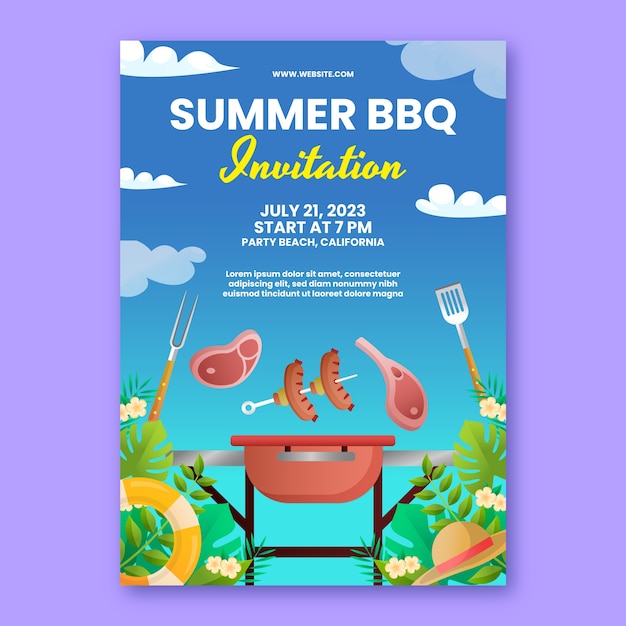 Free Vector gradient summer bbq invitation template with grill