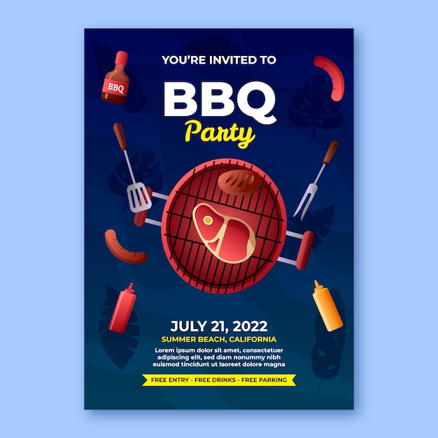 Free Vector gradient summer bbq invitation template with grill