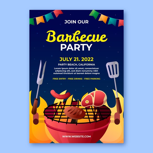 Gradient summer bbq invitation template with grill