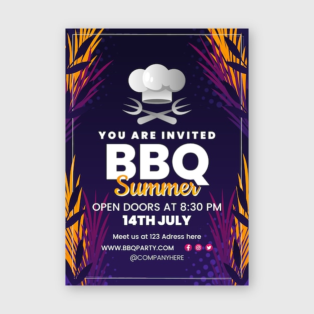 Free Vector gradient summer bbq invitation with chef's hat