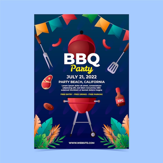 Gradient summer bbq poster template with grill