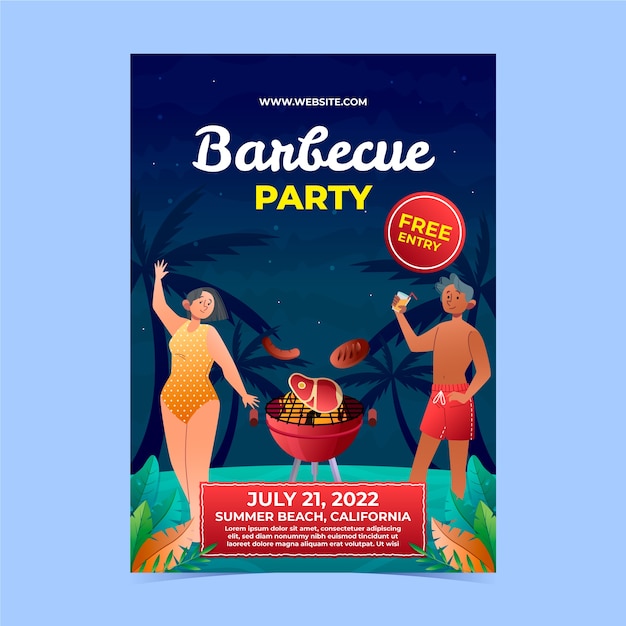 Gradient summer bbq poster template with grill