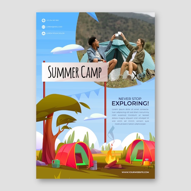 Free vector gradient summer camp flyer template