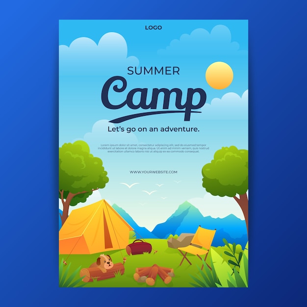 Gradient summer camp poster template