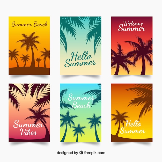 Free Vector gradient summer cards with silhouette palms