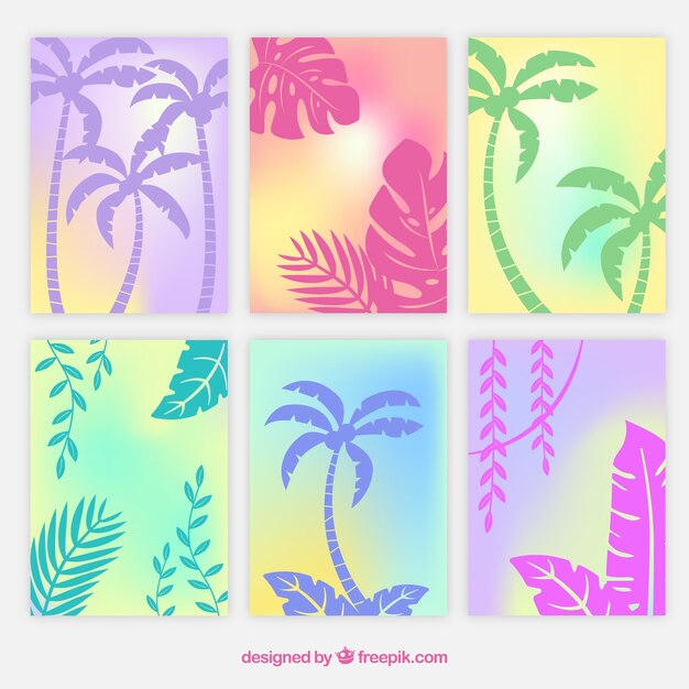 Gradient summer cards with silhouette palms