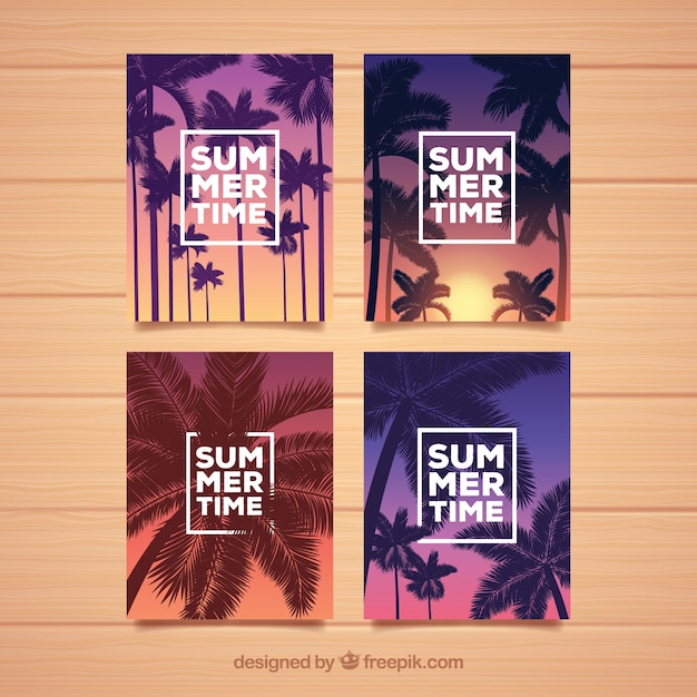 Free Vector gradient summer cards with silhouette palms