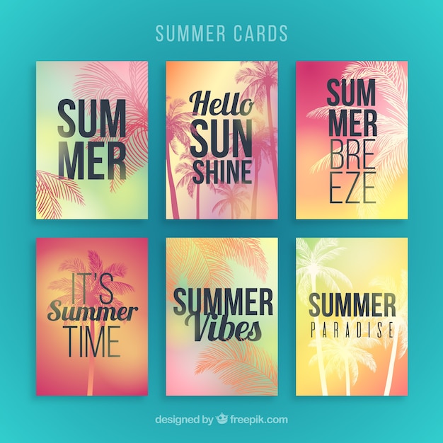 Gradient summer cards with silhouette palms