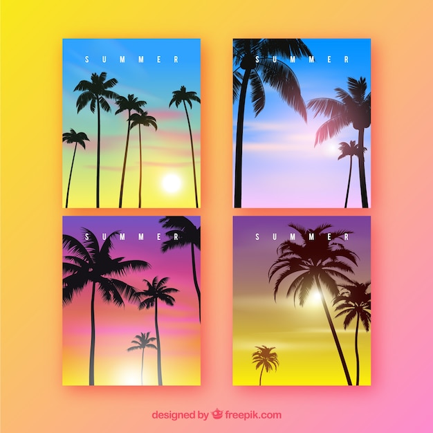 Gradient summer cards with silhouette palms