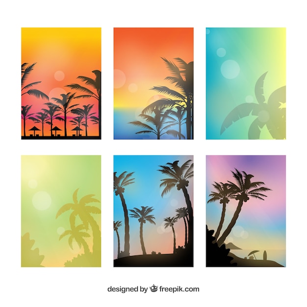 Free Vector gradient summer cards with silhouette palms