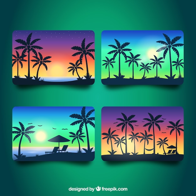 Free Vector gradient summer cards with silhouette palms