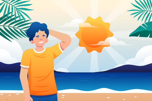 Gradient summer heat background with man at the beach