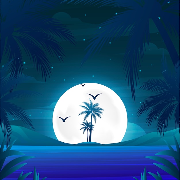 Free Vector gradient summer night illustration with beach and palm trees