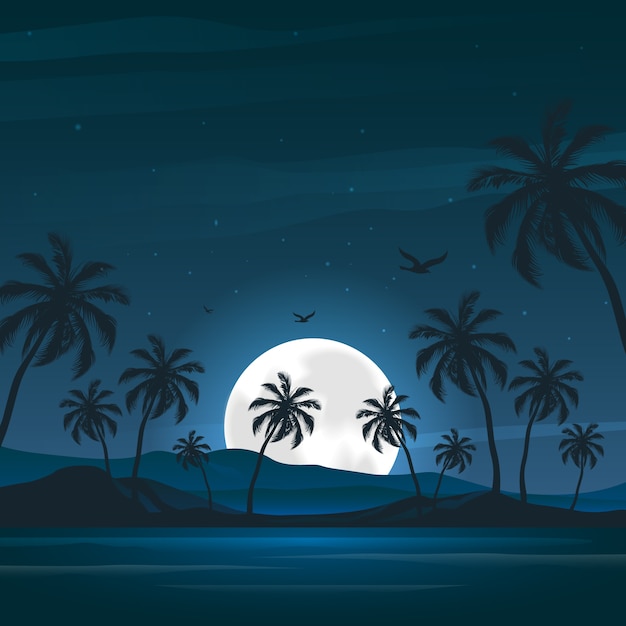 Gradient summer night illustration with beach view