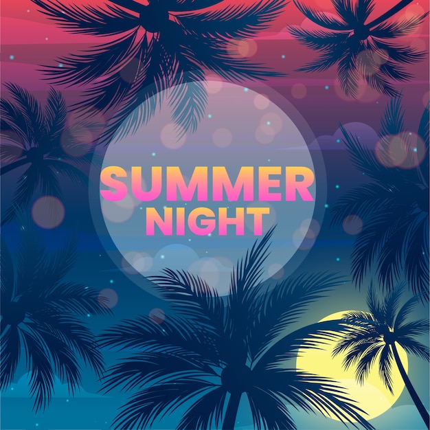 Free vector gradient summer night illustration with palm trees