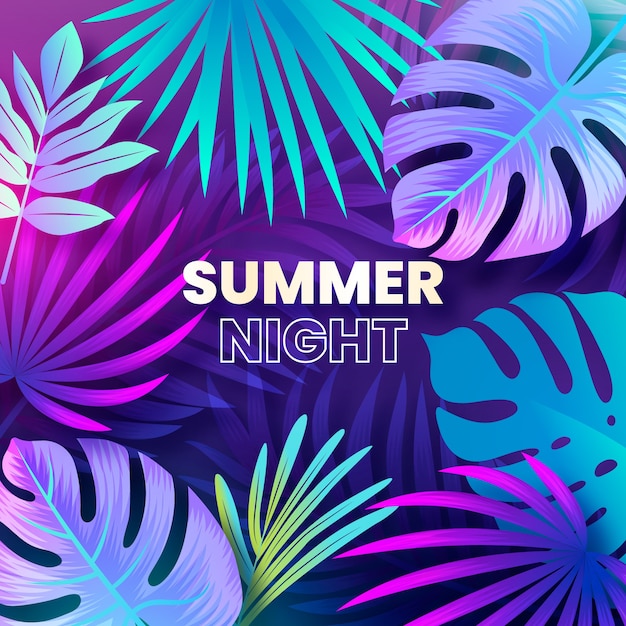 Gradient summer night illustration with vegetation