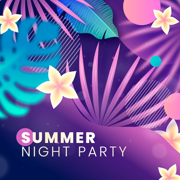 Gradient summer night illustration with vegetation