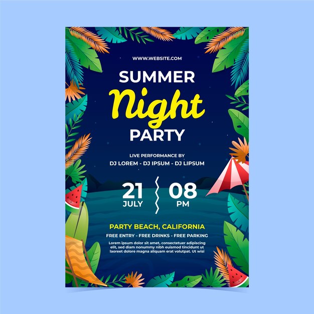 Gradient summer night party poster template