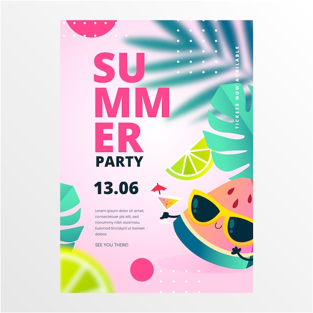 Free Vector gradient summer party poster invitation