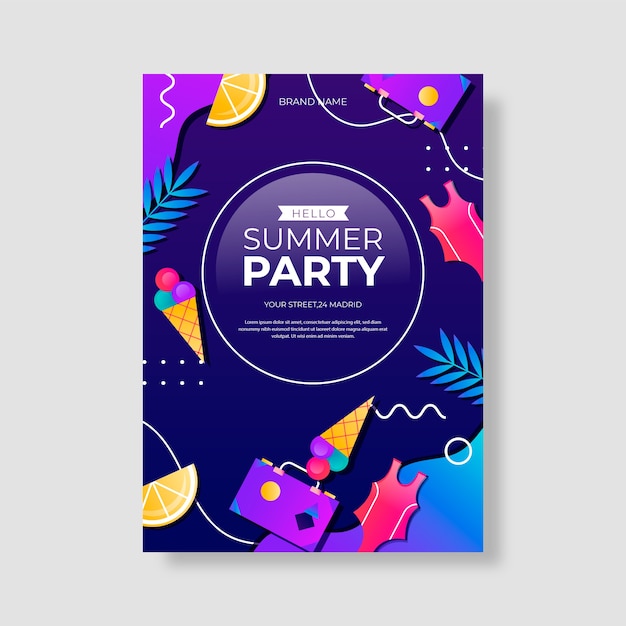 Free Vector gradient summer party poster template