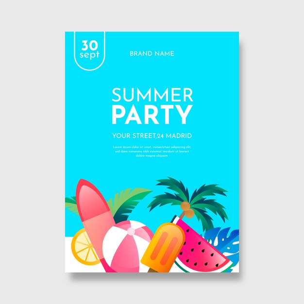 Gradient summer party poster template