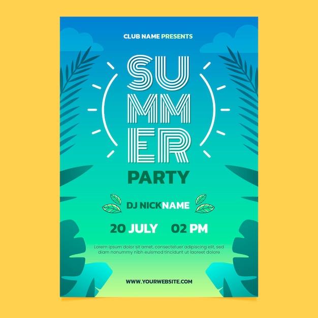 Gradient summer party vertical poster template