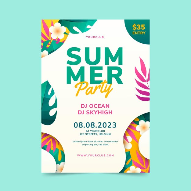 Gradient summer party vertical poster template