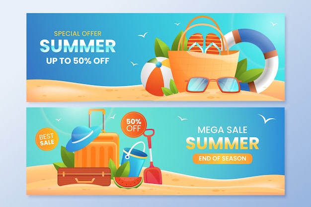 Gradient summer sale horizontal banners set