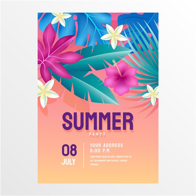 Gradient summer vertical flyer template with flowers and leaves