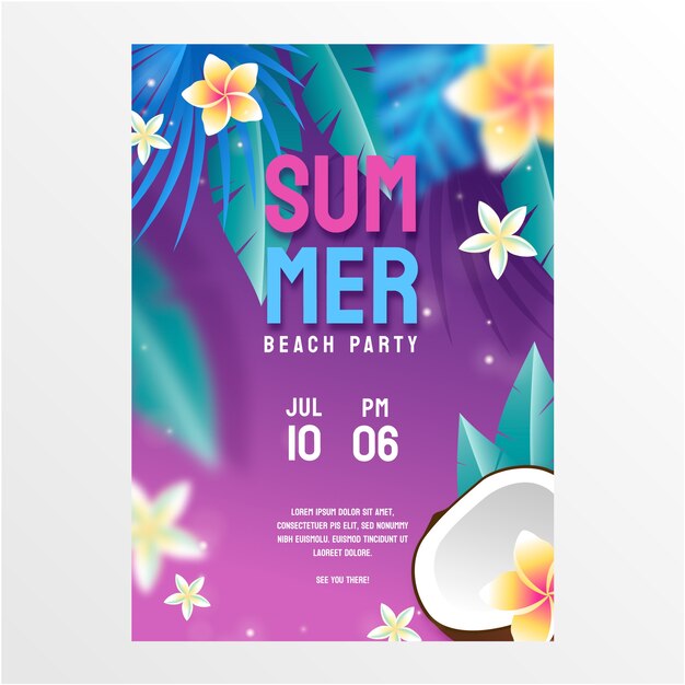 Gradient summer vertical flyer template with flowers and leaves