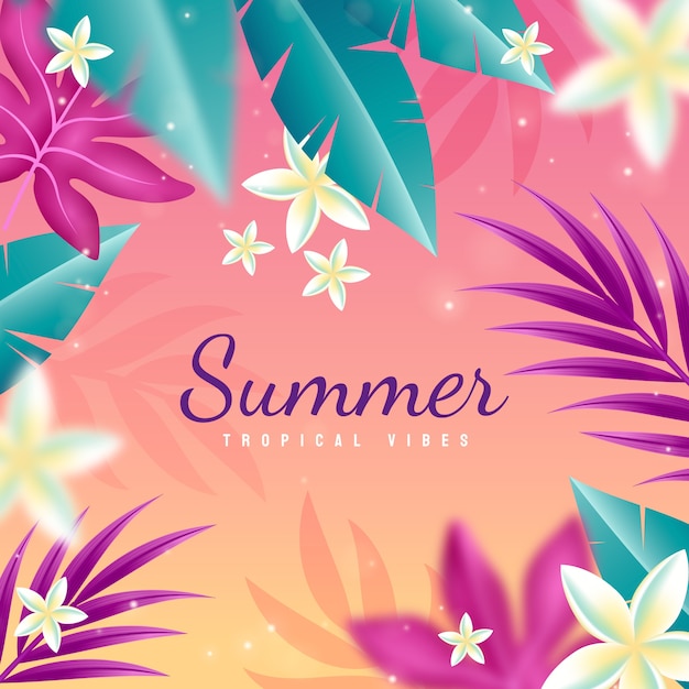 Gradient summer vibes illustration with leaves and flowers